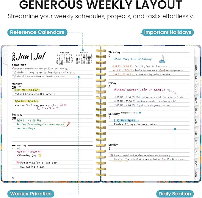 Planner 2026-2027, Monthly & Weekly Jul 2026-Jun 2027 Planner Calendar