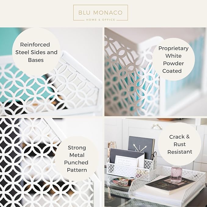 BLU MONACO | White Desk Organizer Set 6 Piece | Mail Sorter Organizer Countertop with Letter Sorter for Desk | Standing File Organizer for Desk with Pen Holders