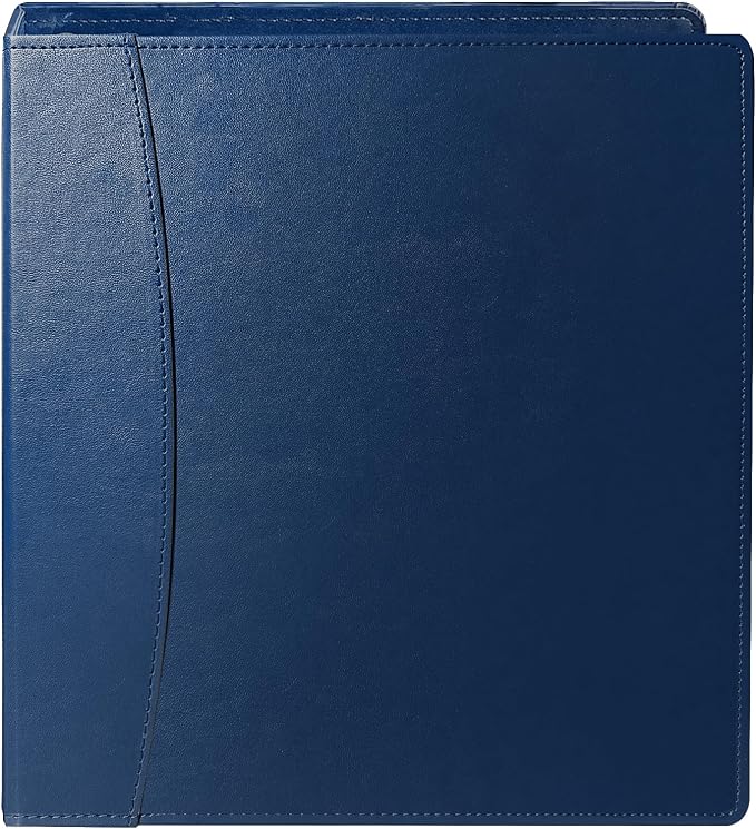 Vintage Faux Leather 3-Ring Binder, 2-Inch Spine, Round Ring, Fits Letter Size 8.5" x 11" Paper, Built-in Interior Pockets, Professional Document Binder (Blue, 2 Inch)