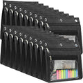 YoeeJob 18 Pack 1 Inch Expandable Zipper Pencil Pouches with Clear Window for 3 Ring Binder, Suitable for School & Office（Black）