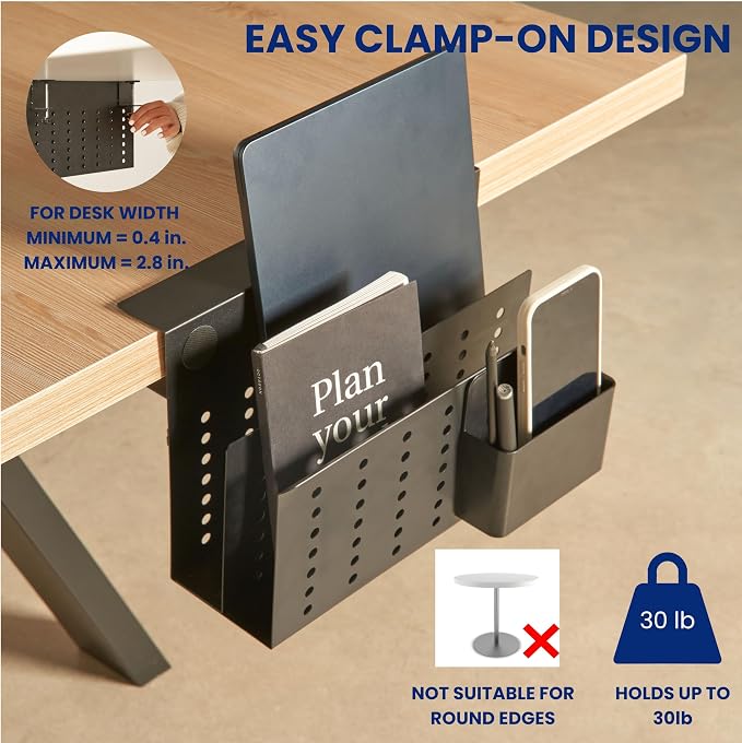 GAROOD Laptop Side Storage Vertical Stand Under Desk top Storage Clamp On Desktop Shelf Hanging Desk Organizer Computer Mount Side Table Organizer Caddy Book Caddy - Two Tier Black