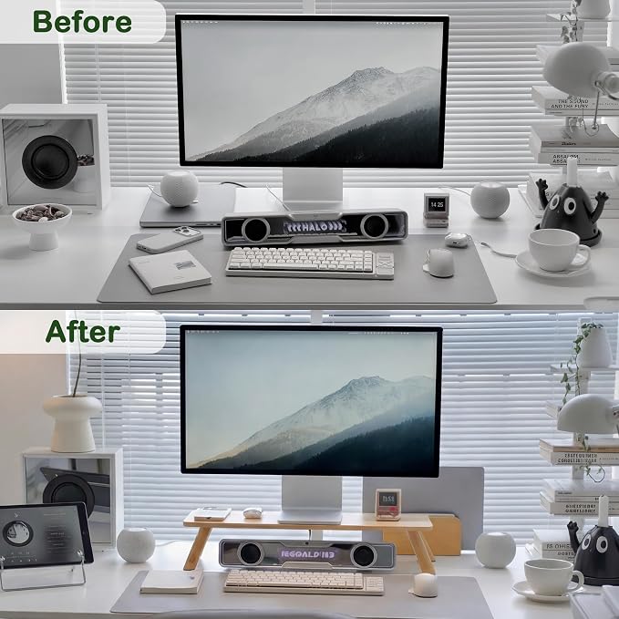 Bamboo Monitor Stand Riser with Cable Routing Slot and Storage | 23.6-inch Wide, Ergonomic Desk Shelf, Natural Wood Desktop Organizer for Monitor Laptop Printer, Home Office Accessory