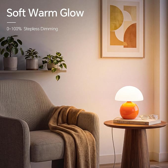 Mushroom Lamp Table Lamp for Bedroom,Desk Bedside Small Lamps for Living Room Night Stands,Mushroom Decor Cute Mini Modern Mid Century Lamps,Unique Aesthetic Home Living Room Decor(Orange)
