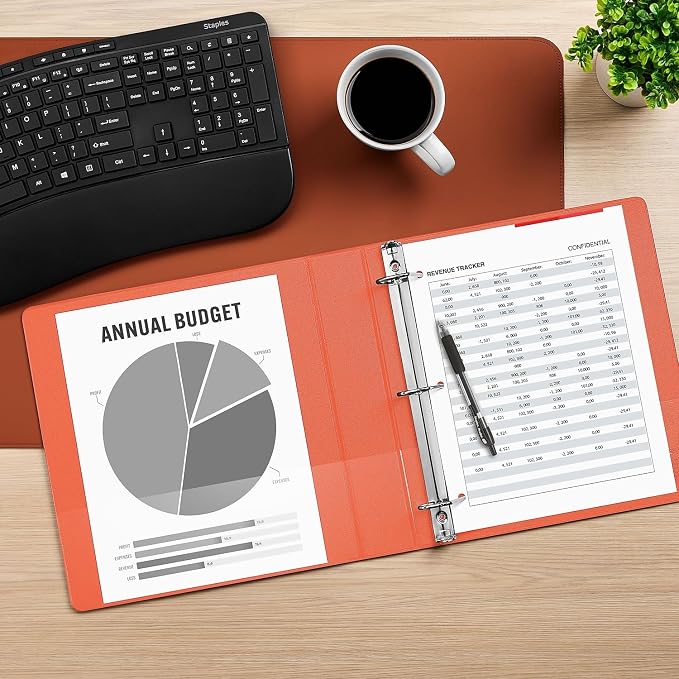 Staples Standard 1.5-Inch 3-Ring View Binder, Holds Up to 350 Sheets, Orange, Durable Binder for Office & School
