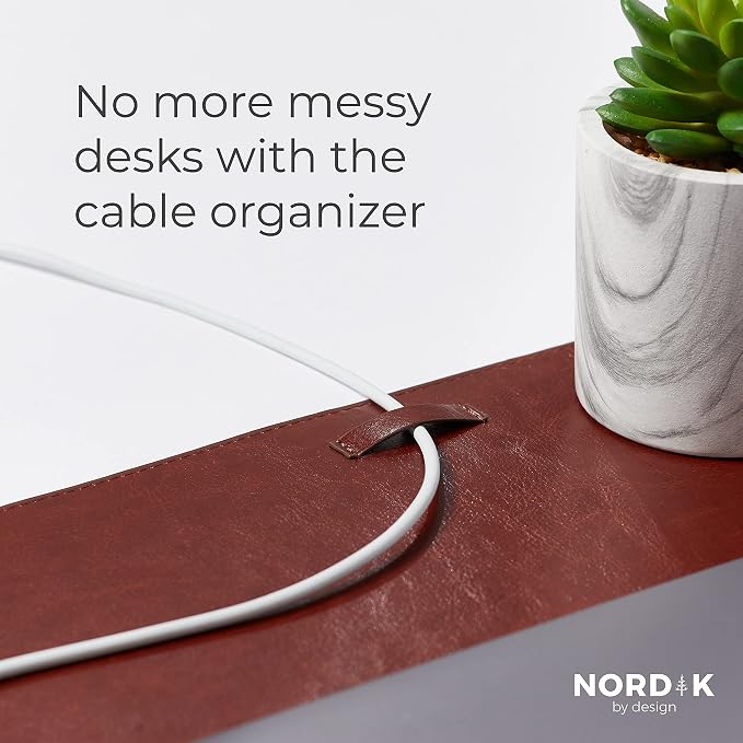Nordik Leather Desk Mat - Whiskey Brown - Large Leather Desk Pad (35x17 in) | Premium Vegan Leather Desk Pad with Cable Organizer, Giftable, Extended Waterproof Mouse Mat, Non-Slip Desk Pad Protector