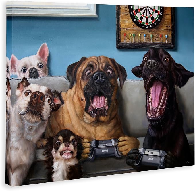 Stupell Industries Funny Dogs Gaming Cartoon, 36 x 48 Inch Canvas Wall Art | Stupell Industries · By Lucia Heffernan · Ready to hang · Playful gift for gamers and pet lovers · Made in USA