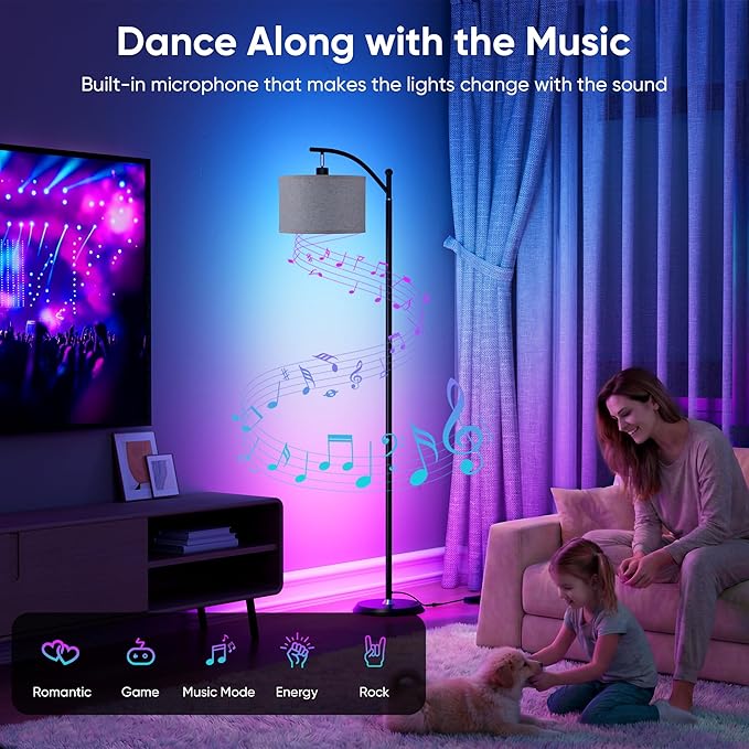 Smart LED RGBCW Corner Lamp with Linen Lampshade Compatible with Alexa, Color Changing Standing Lamp with 16 Million DIY Colors, Music Sync, Tall lamp for Living Bedroom Room,APP/Voice/Remote Control