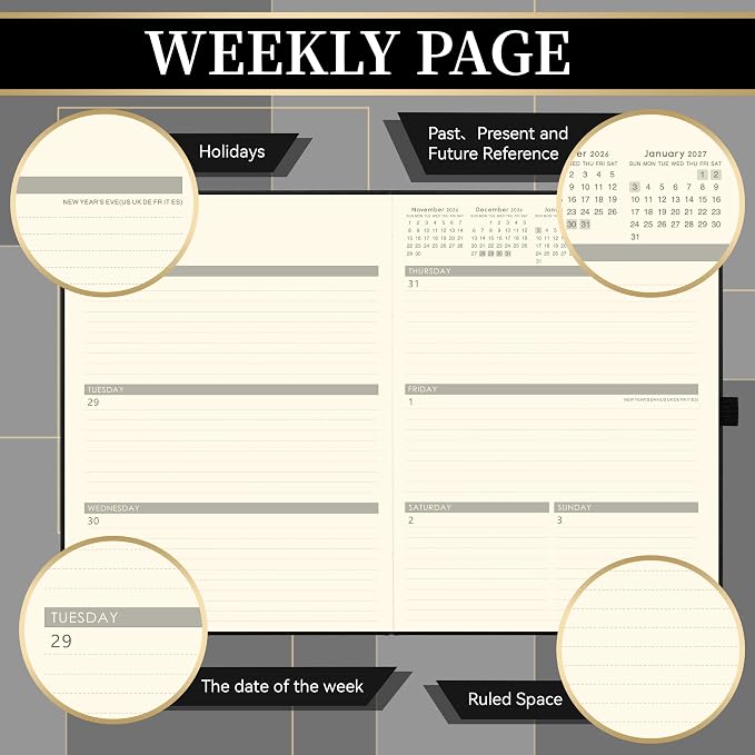 Vondafe 2027 Planner Weekly and Monthly, Jan. 2027 - Dec. 2027, 9" x 11"