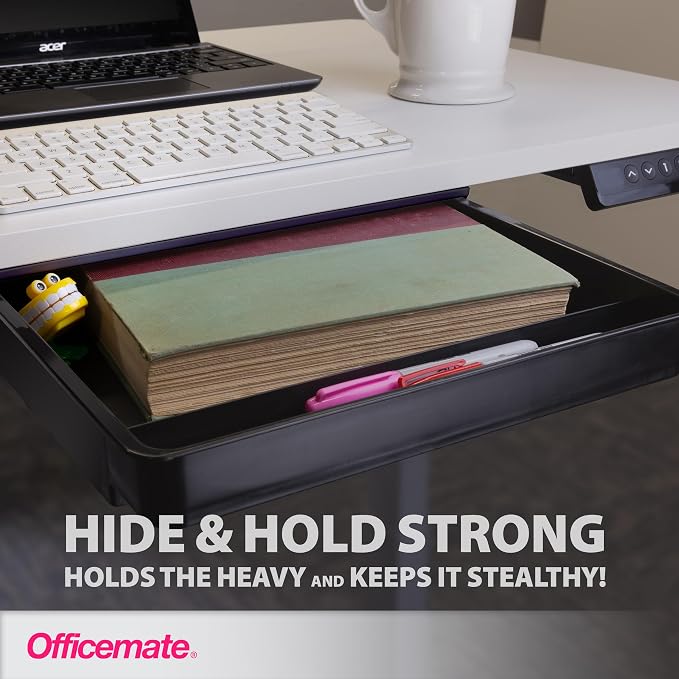 Officemate Large Self-Adhesive Under Desk Drawer, Black, 12.5" x 10.75" x 1.875" (22552)