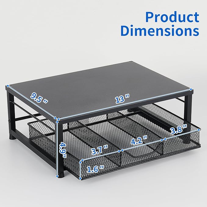 Small Laptop Stand for Desk, Monitor Stand Riser, Desk Organizer for Office Organization, Office Desk Accessories, Computer Desktop Stand with Drawer for Home, Office, School (Black)