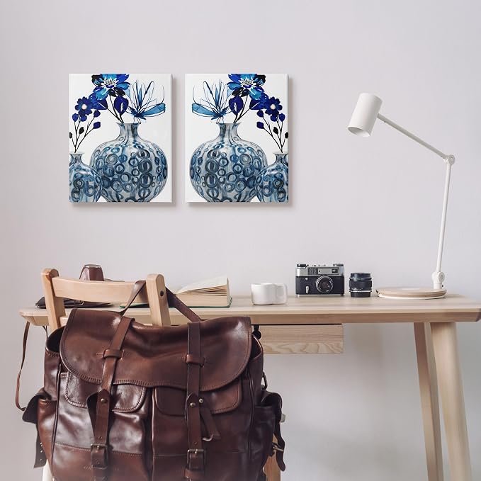 Bold Blue Ikebana Vase Floral, 16 x 20 Inch Canvas Wall Art Set | Stupell Industries · By Jesse Keith · Ready to hang · Ideal for living room or bedroom · Made in USA