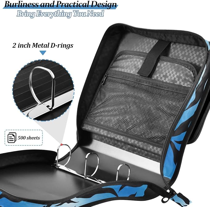 Custom Tiger Zebra Print Blue Black 3 Ring Binder Bag 1.5 inch Personalized Name Binder Organizer 500 Sheet Documents Storage for School Office