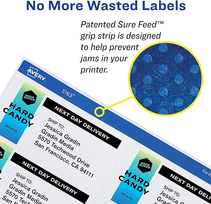 Avery White Shipping Labels | Sure Feed Technology | True Block | 3-1/3" x 4" | 60 Labels, Pack of 5