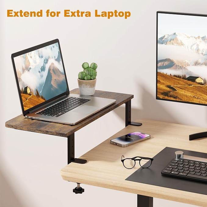 Desk Extender, 22-inch Clamp-On Desk Shelf, Height-Adjustable Desktop Shelf Organizer for Monitors Office and Gaming Accessories, Arm Support Table Extension, 44lbs Heavy Duty, Dark Brown