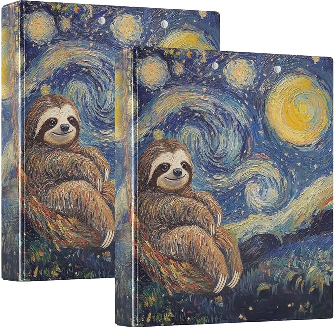 ALAZA 3 Ring Binder Sloth Van Gogh Starry Sky Clipboard Round Ring Binder Holds 1.5 Inch Three Ring Binder Heavy Duty Ring Binders for Office Supplies, 1Pack