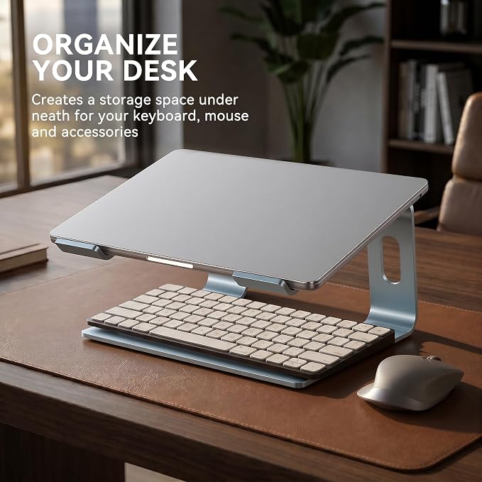 SOUNDANCE Laptop Stand, Aluminum Computer Riser, Ergonomic Laptops Elevator for Desk, Metal Holder Compatible with 10 to 15.6 Inches Notebook Computer, Aquamarine