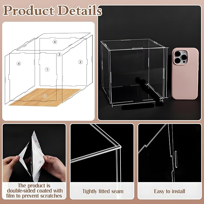 Clear Acrylic Display Case for Hobby Collectibles, Easy Assemble Dust Cover Showcase Clear Storage Bins, Stackable Storage Plastic Box with Wooden Base,4x20x14in(Length x Width x Height)