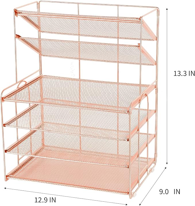 Desk Organizer, 6-Tier Paper Organizer Letter Tray, Rose Gold | Desk Organizers and Accessories, Office Desk Accessories & Workspace Organizers, Desktop File Organizer for Office Supplies