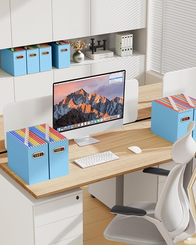 Oterri 4 Pack Blue File Organizer, Small Storage Box and 25 Pack Hanging File Folders