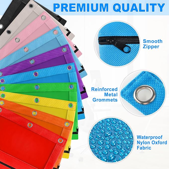 Pencil Pouch for 3 Ring Binder, 80 Pack Zipper Pencil Pouches/Case in Assorted Color, Durable Binder Pencil Pouch/Bag for Office School Supplies (10 Colors)