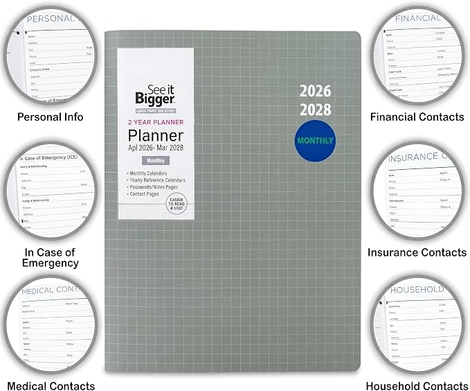 SEE IT BIGGER Home/Office 2-Year Medium Monthly Planner, April 2026 – March 2028, 11.5 x 8 Inches and SUHEYLA Twin Pen (Multi Color)