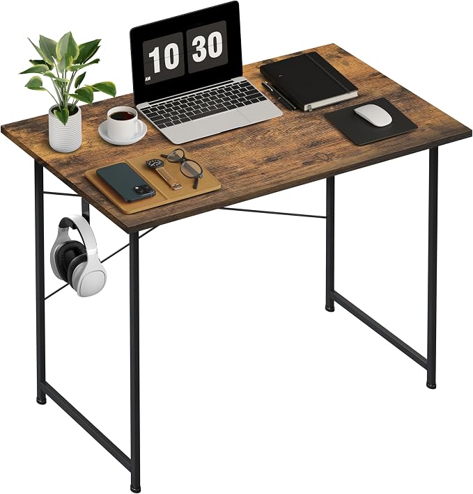 Small Space Writing Desk with Headphone Hooks, Modern Simple Design, Suitable for Study, Home Office and Living Room