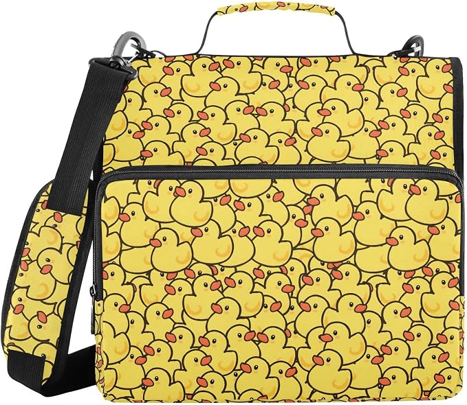 ALAZA Yellow Rubber Ducks Zipper Binder 3 Ring Cute Animal Binder Organizer with Zipper and Shoulder Strap Large Capacity Multi-Pocket Trapper Keeper File Folder for Office Supplies