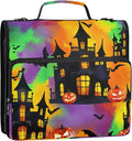 3 Ring Zipper Binder Spooky Haunted House Binder Organizer Portfolio with File and Shoulder Strap & Handle Large Capacity File Folder