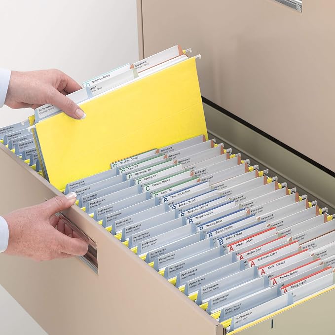 Smead TUFF Hanging File Folder with Easy Slide Tab, 1/3-Cut Sliding Tab, Letter Size, Yellow, 18 per Box (64044, Rod Color May Vary)