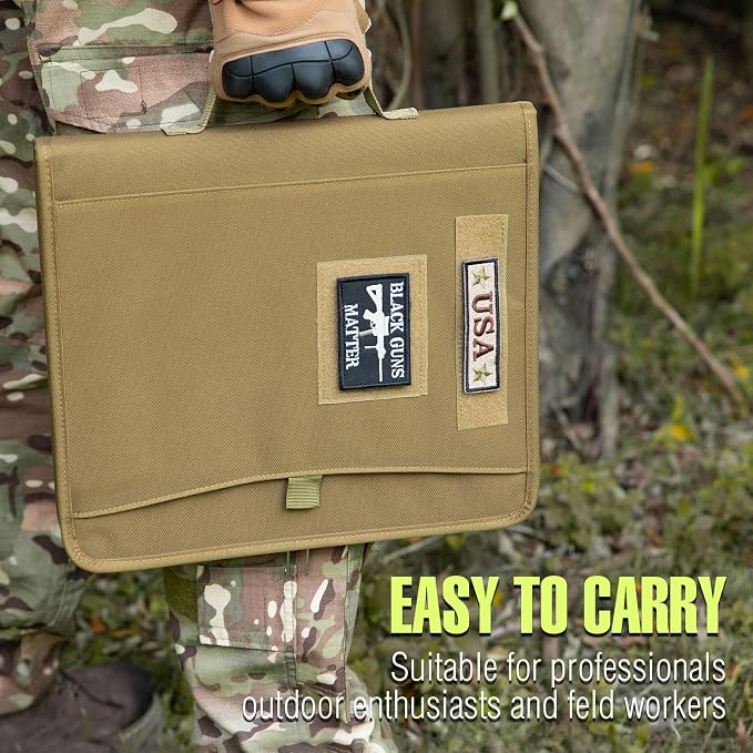 Kosibate Tactical Padfolio Portfolio Binder with Zipper and 25 Sheets of Letter Size Paper,Notebook Cover,Tactical Notebook with Zippered for Folders,Detachable 3-Ring Binder(A4,Khaki,13.5X 11.5Inch)