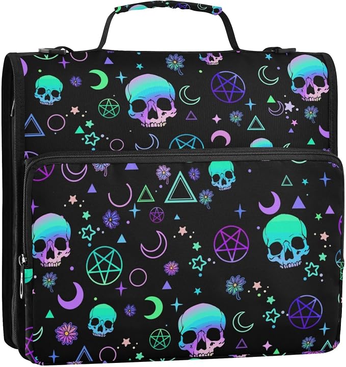 Magic Skull Binder Bag 3 Ring Zipper with Handle Shoulder Strap | for School Work Office Organizer Storage Case