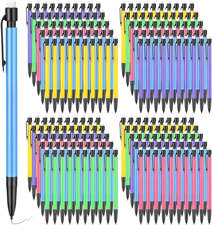 Fuyoooo 200 Pcs Mechanical Pencils 0.7mm Bulk with Eraser, 5 Color
