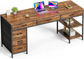 Huuger Computer Desk with 6 Drawers, Office Desk with Shelves, Reversible Gaming Desk, Large Corner Desk with Storage, Work for Home Office, Study, Living Room, 63inch, Rustic Brown