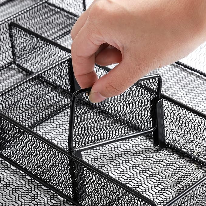 Hiceeden 2 Pack Mesh Desk Drawer Organizer, 16.1"x12.2"x2" Large Desk Organizer Tray with 2 Removable Dividers, 6 Compartment Metal Organizers for Home, Office, Makeup & Vanity