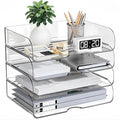 4-Tier Horizontal Acrylic Paper Organizer for A4/Letter Documents | Large Capacity Acrylic File Organizer for Notebooks & Stationery, Sturdy Desk Accessory Suitable for Office, Home and Study