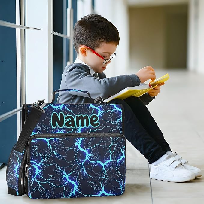 Custom Blue Black Electric Lightning 3 Ring Binder Bag 1.5 inch Personalized Name Binder Organizer 500 Sheet Documents Storage for School Office