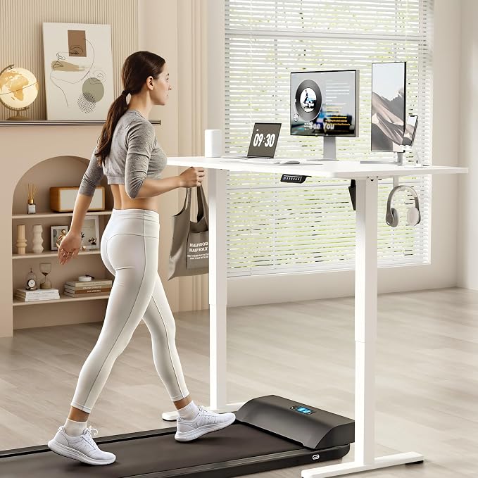 YESHOMY Height Adjustable Electric Standing Desk, 63 x 24 Inches Memory Home Office Sit Stand up Desk with Phone Holder and USB Charging Port, White