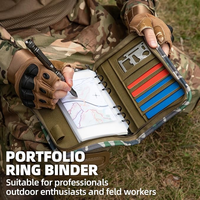 Kosibate Padfolio Ring Binder with 45 Sheets 90 Pages of Loose-Leaf Paper, Weatherproof Notebook Cover, Tactical Notebook with Zippered for Folders, Business Cards Refillable 6-Ring Notepad(5.5"x8.5")