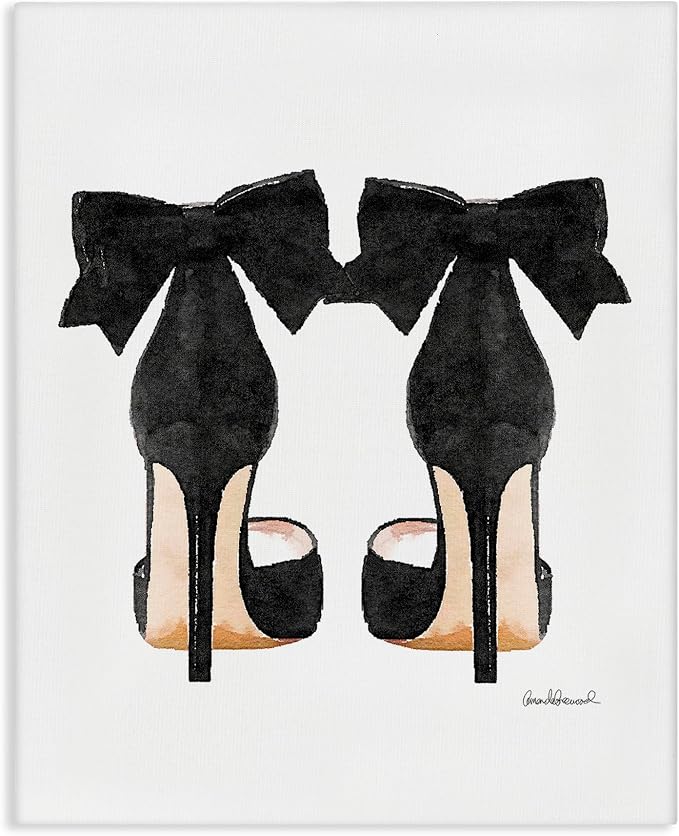 Glam Pumps Heels with Black Bow, 36 x 48 Inch Canvas Wall Art | Stupell Industries · By Amanda Greenwood · Ready to hang · Chic fashion decor for home or office · Made in USA