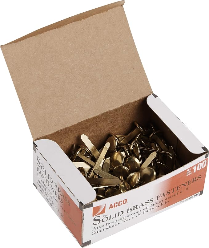 ACCO Solid Brass Fasteners, 1 1/2-Inch Capacity, 100 Count (A7071506) (Pack of 10)