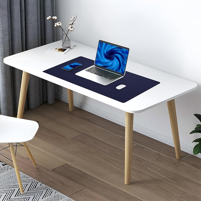 AFIING Desk Mat, Blue, 31.5" x 17", Cork Desk Pad Protector | Dual-Sided Cork & PU Leather, Waterproof, Non-Slip for Mouse Pad, Office, Home & Writing