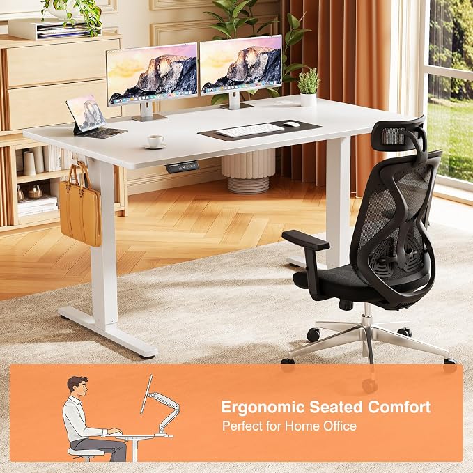 Sweetcrispy Electric Standing Desk, Computer Desk, 48x24 Inch | Adjustable Height, Splice Wood Board, 3 Memory Preset, Sit Stand Work Table for Home Office, White