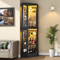 kepptory 72" Tall Corner Display Cabinet with Glass Doors，Black | 6-Tier Glass Display Cabinet, Adjustable Glass Shelves, LED Lights, Curio Display Case for Collectibles