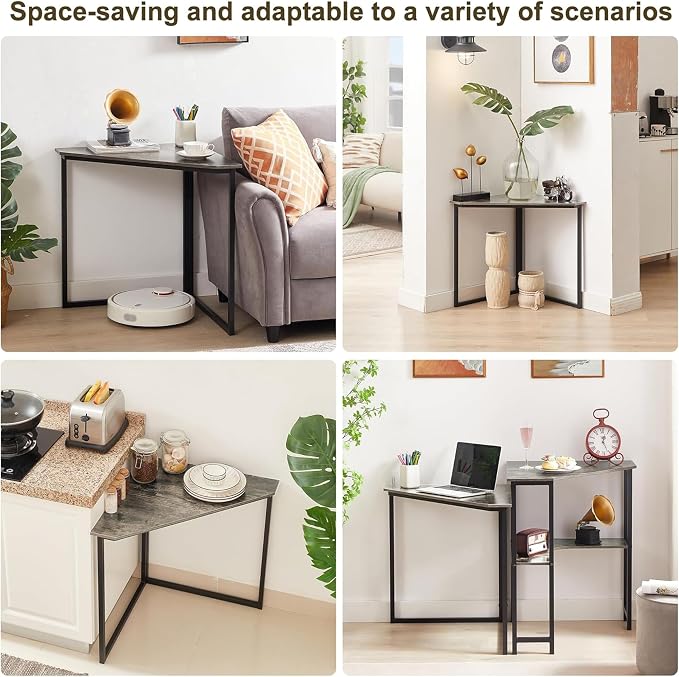 VECELO Corner Desk,Office Tables for Living Room for Small Space Triangle Computer Desk with Steel Frame Corner Shelves with Metal Frame Writing Desk for Workstation Classic Grey 30.5" 2 Set