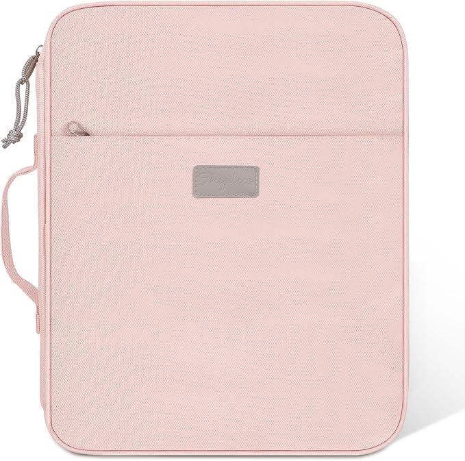 SKYDUE Zipper Binder with Handle, 1.5 Inch 3 Ring, Pink | 550-Sheet Capacity, 5-Tab Dividers Expanding File Folder with Pockets, Cute Organizer Storage for School Supplies