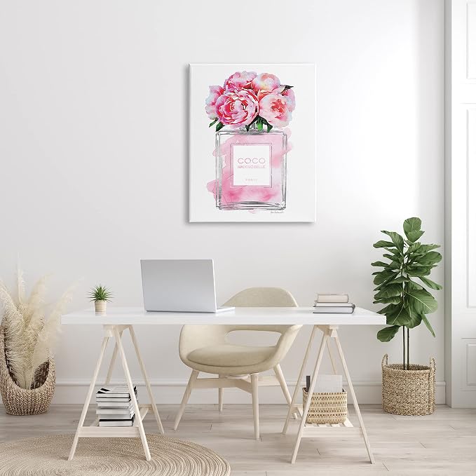 Stupell Industries Glam Perfume Bottle V2 Flower Silver Pink Peony XXL Stretched Canvas Wall Art, Proudly Made in USA