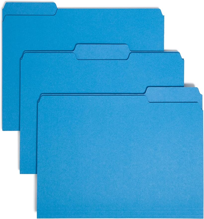 Smead Interior File Folder, 1/3-Cut Tab, Letter Size, Sky Blue, 100 per Box, Expandable File Folders for Filing Cabinet