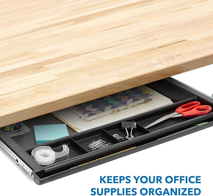 MOUNT-IT! Large Under Desk Pencil Drawer 16 inch Deep | 21.25” W, Ball Bearing Slide-Out Organizer for Office Supplies, Paper & Pencils | Fits Desks Over 1” Thick, Adjustable Extension 16.25”–28”