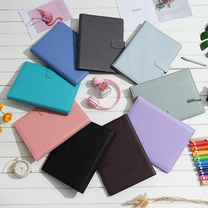 Wonderpool A4 PU Leather Ring Holder Writing Portfolio Multi Document Case with Removable Binder Clipboard and Functional Pocket for Organizer Office Travel School (Pink)