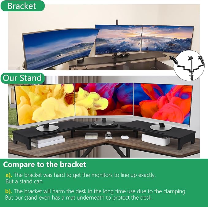 Nnewvante Monitor Stand Riser, 60 inch Bamboo Triple Monitor Stand for Desk | Black, Adjustable Length Angle, 3 Shelves Desktop Screen Riser, For Computer Laptop PC